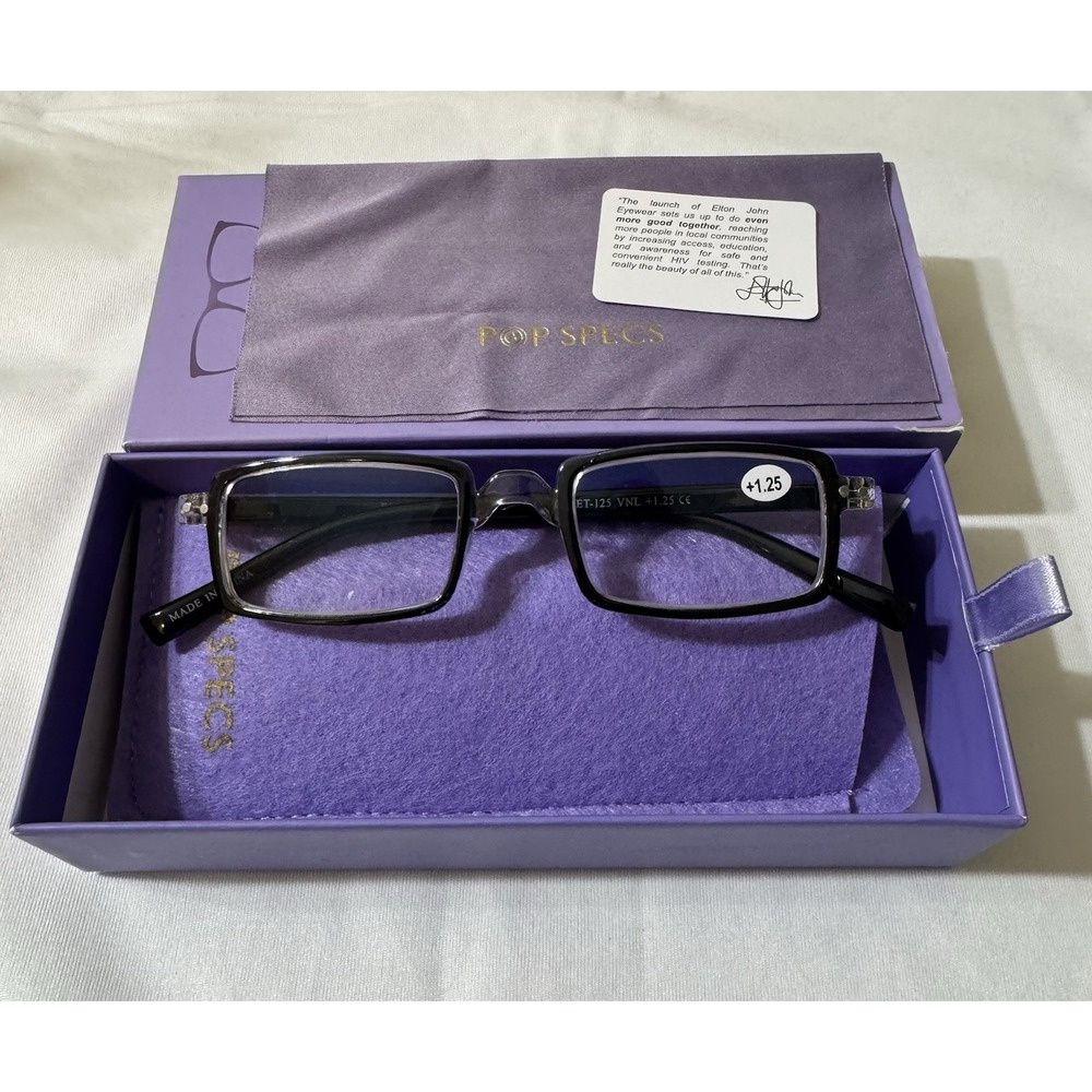 Elton John Pop Specs Reading Glasses - Bullet-125 VNL +1.25, Rectangle Frame